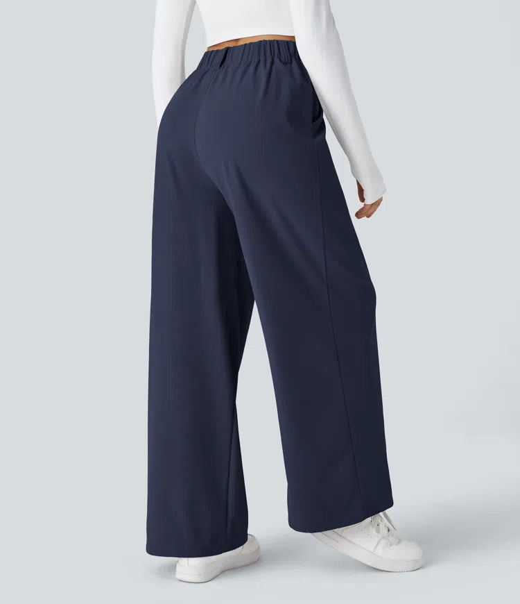 High Waisted Side Pocket Wide Leg Waffle Work Pants