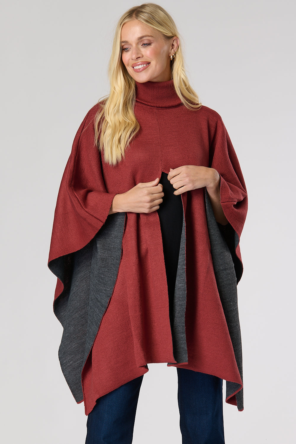 Knitted Split Front Poncho For Women