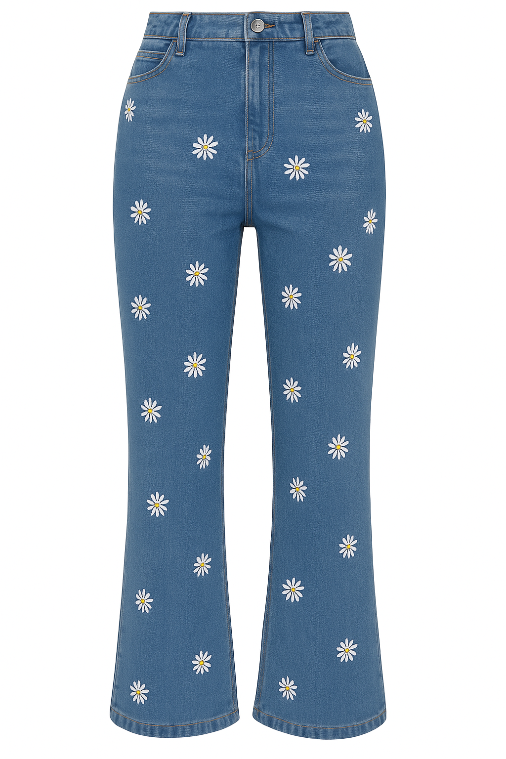 Chic Wide Leg Jeans with Delicate Daisy Embroidery