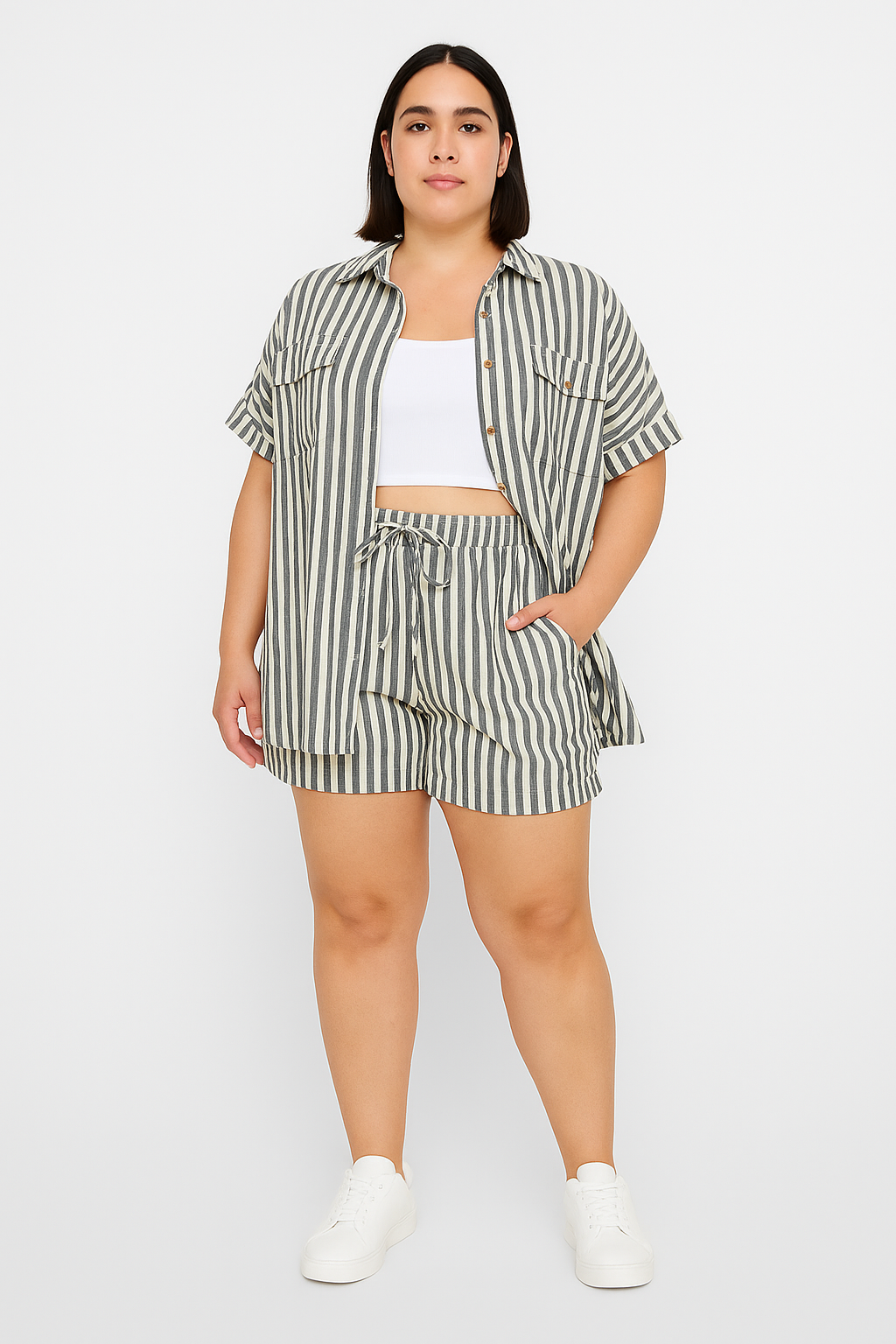 YOURS Curve Black Stripe Linen Trendy Shirt