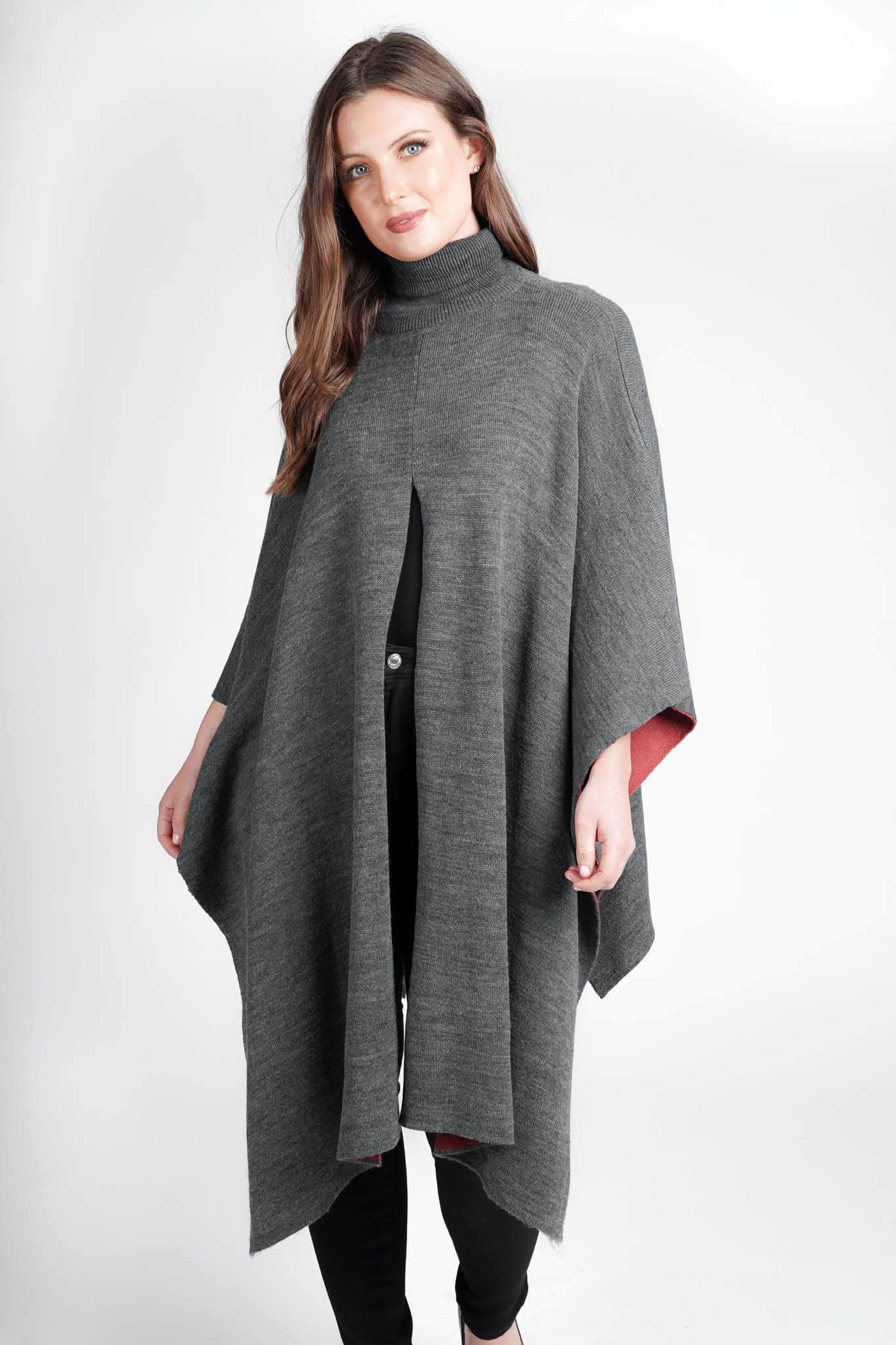 Knitted Split Front Poncho For Women