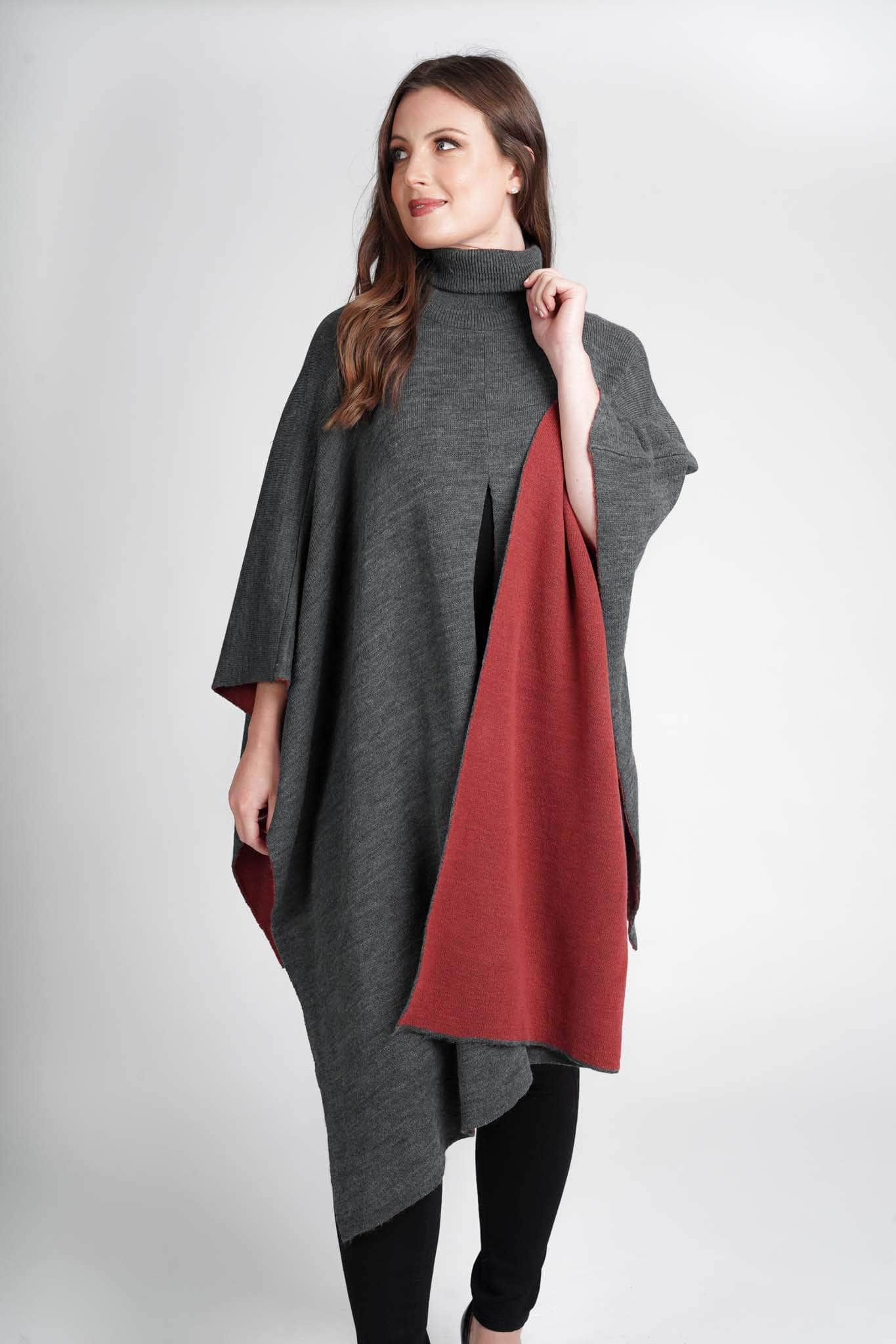 Knitted Split Front Poncho For Women