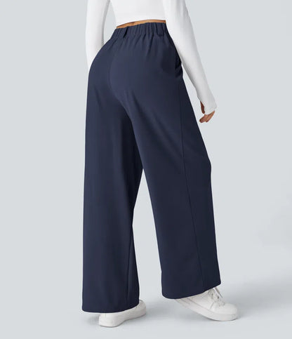 High Waisted Side Pocket Wide Leg Waffle Work Pants