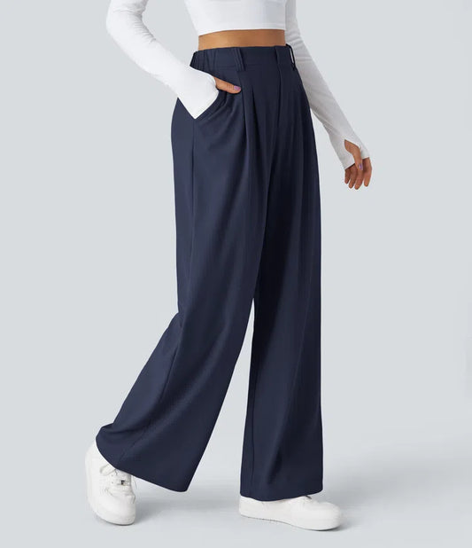 High Waisted Side Pocket Wide Leg Waffle Work Pants