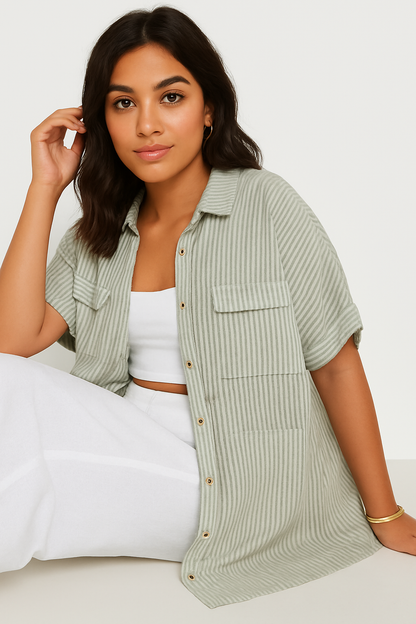 YOURS Curve Black Stripe Linen Trendy Shirt