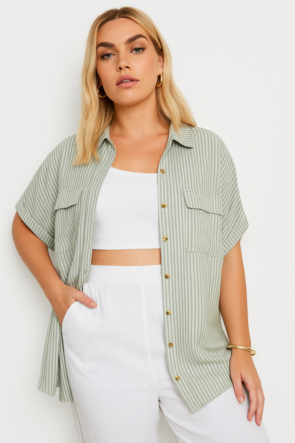 YOURS Curve Black Stripe Linen Trendy Shirt