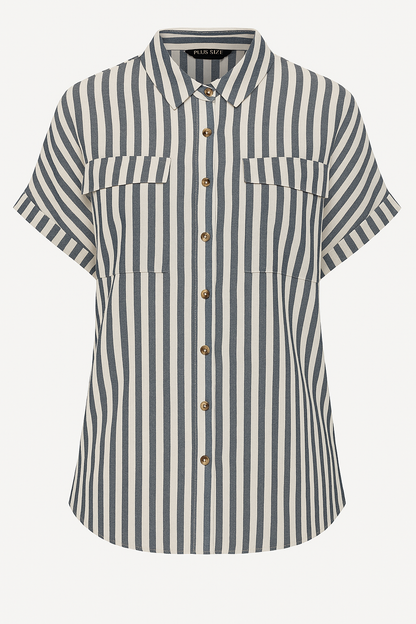 YOURS Curve Black Stripe Linen Trendy Shirt