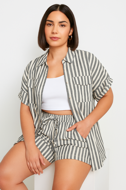 YOURS Curve Black Stripe Linen Trendy Shirt