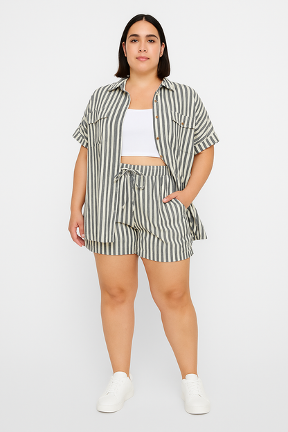 YOURS Curve Black Stripe Linen Trendy Shirt