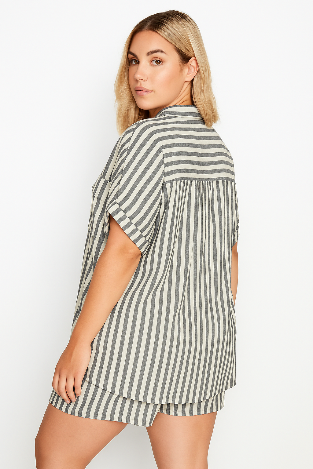 YOURS Curve Black Stripe Linen Trendy Shirt