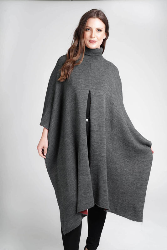 Knitted Split Front Poncho For Women